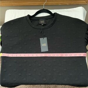 Anthropologie W5 raised dot crew neck sweater in black, long puff sleeves NWT